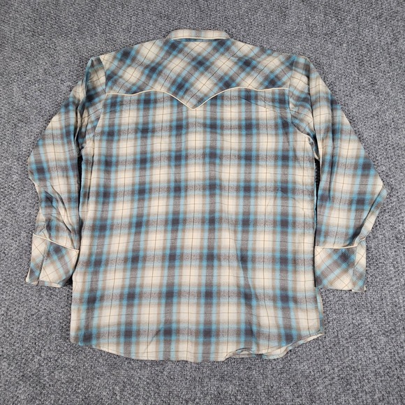 Scully Western Plaid Long Sleeve Snap Button‎ Shirt Men's Large Blue Gray Cream - Picture 8 of 8